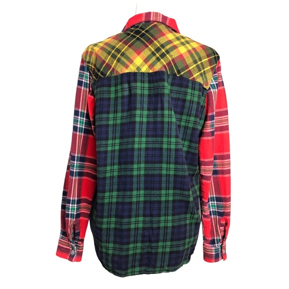 Vintage Blair Patchwork Flannel Shirt Red Blue Plaid Floral Embroidered Top - Picture 3 of 7